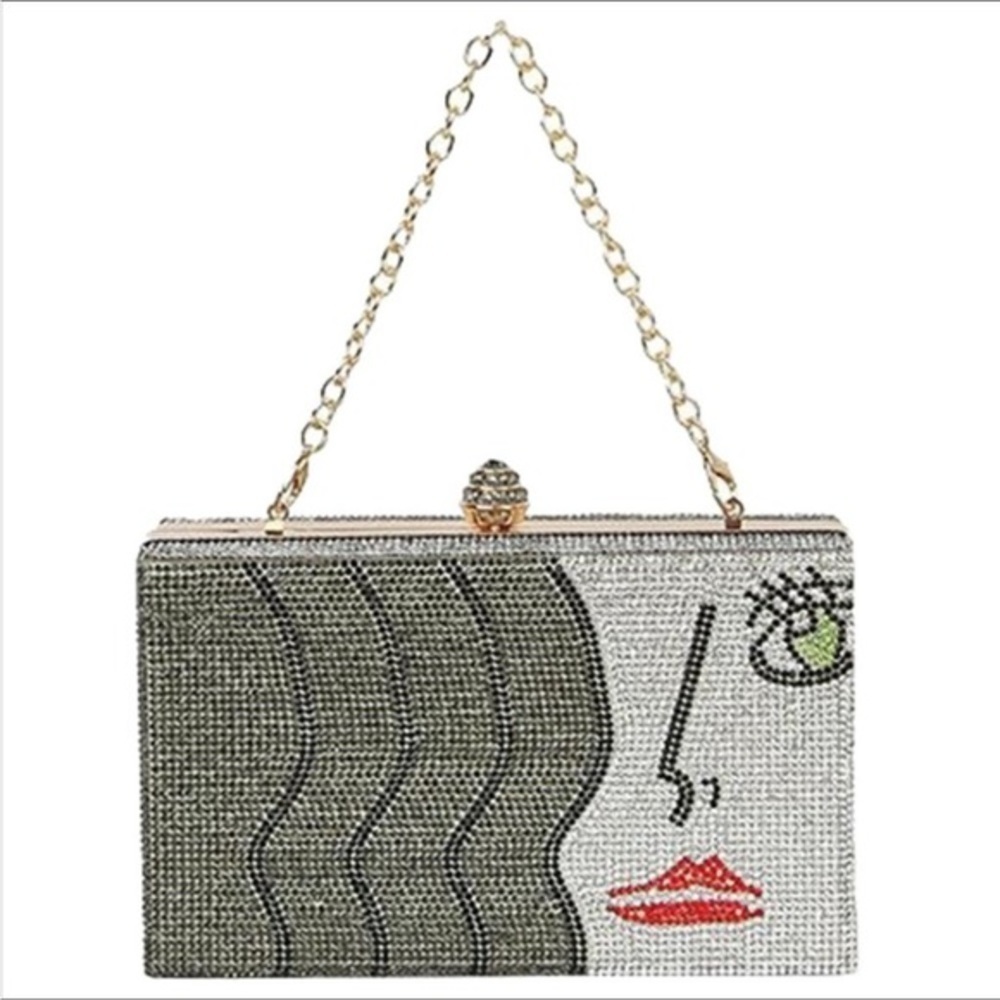 Crystal Art Deco Box Handbag Grey and Silver